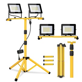 Work Lights with Stand, 21000 Lumen, 2 Adjustable Heads LED Work Lights, with Adjustable and Foldable Tripod Stand, Waterproof Lamp with Individual Switch with 6500 Kelvin Color Temperature (2-Heads)