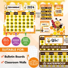 Decorably 157 Pcs Cutouts Honey Bee Classroom Decor Calendar Bulletin Boar Set, Bee Decorations for Classroom, School
