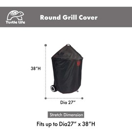 Turtle Life Round BBQ Grill Cover, 22inch Durable Waterproof Rip Resistant UV Resistant for Charcoal Kettle Grill, Dia27 x 38" H