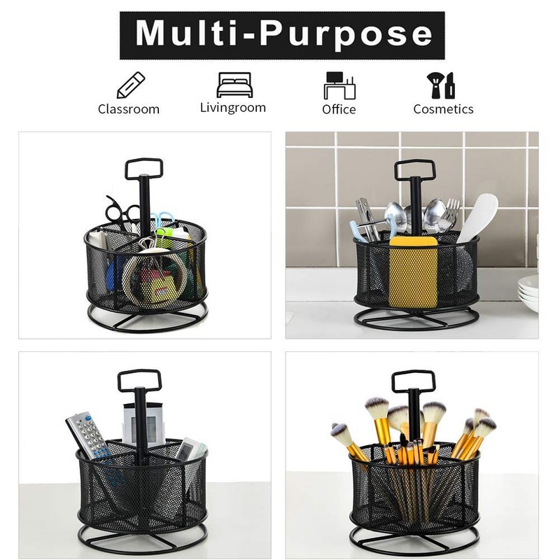 Marbrasse Mesh Desk Organizer, 360-Degree Rotating Multi-Functional Pen Holder, 4