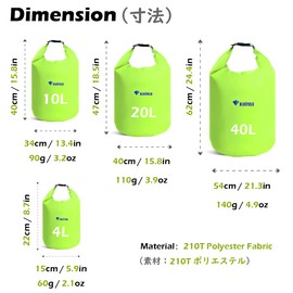 TRIWONDER Dry Bag, Drum Type, Pool Bag, Waterproof Bag, Disaster Preparedness Bag, Stuff Bag, 3.2 gal (10 L), 20 L, 40 L (Green, 4L)