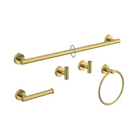 Brushed Gold Bathroom Accessories Set, SUS304 Stainless Steel 5 Pieces Bathroom Hardware Set, 26 Inch Bath Towel Bar Set, 2 Towel Hooks, Toilet Paper Holder, Towel Racks for Bathroom Wall Mounted