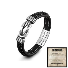 To My Son Bracelet, Son's Infinity Knot Forever Linked Together Bracelets To My Son From Mom Stainless Steel Engraved Jewelry For Christmas Birthday Gifts (card-love forever)