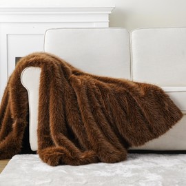 BATTILO HOME Luxury Fluffy Faux Fur Throw Blanket, Golden Brown Faux Fur Blanket for Couch, Sofa, Chair, Bed, Furry Silky Fur Throws with Long Pile, 50"x60"