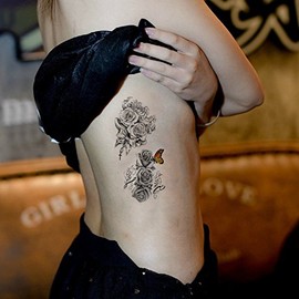 TAFLY Waterproof Temporary Tattoo Sticker Black Rose Tattoo 5 Sheets