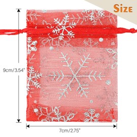 jijAcraft 100 Pcs Snowflake Organza Bags, 7x9CM Red Organza Gift Bags, Jewelry Bags with Drawstring for Christmas, Wedding Favour