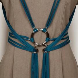 L'VOW Viking Troll Cross Belt for Women Norse Witch Belt Extra Long Medieval Rope Ring Knotted Belt Shaman Pagan Accessory, Blue-3, One Size