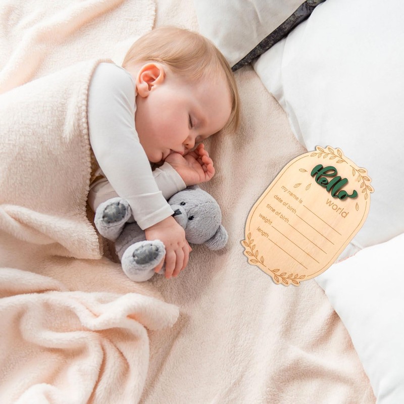 Hello World Newborn Announcement Sign, 5.9x4.1in Wooden Birth Baby Name