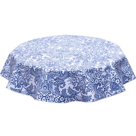 Round Freckled Sage Oilcloth Tablecloth in Toile Blue - You Pick The Size!