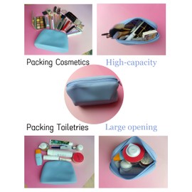 Gudahower Silicone makeup bag soft and can be rolled up and folded for storing cosmetics and toiletries during travel zipper closure for both men and women (blue)