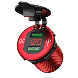 Kaedear Motorcycle USB Power Rapid Charging Dual 2 Port Charger QC3.0 Aluminum Digital LED Voltmeter 12V-24V DC12V Car Motorcycle Motorcycle Boat Marine Rv Truck Golf Cart ATV SUV KDR-L4-Red (Red)