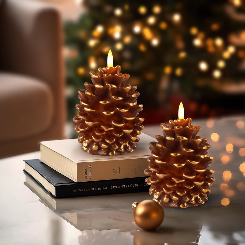 Homemory 2 Pcs Flameless Pine Cone Candle, LED Candles with