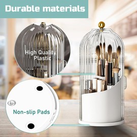 Primst Makeup Brush Organizer, Rotating Makeup Brushes Storage with Lid, Cosmetic Tools Organizer for Vanity Desktop Bathroom Countertop (Black)