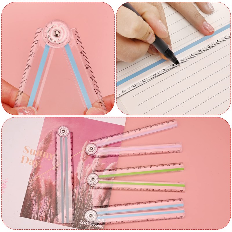 Gukasxi 4 Psc Folding Ruler 30cm Transparent Ruler Foldable Ruler
