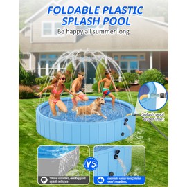 YSJILIDE Dog Pools for Large Dogs, 2-in-1 Sprinkler Pool for Kids Non-Slip Dog Swimming Pool for Outdoor Backyard Kids Dogs Ducks and Pet Baths 70" x 12"