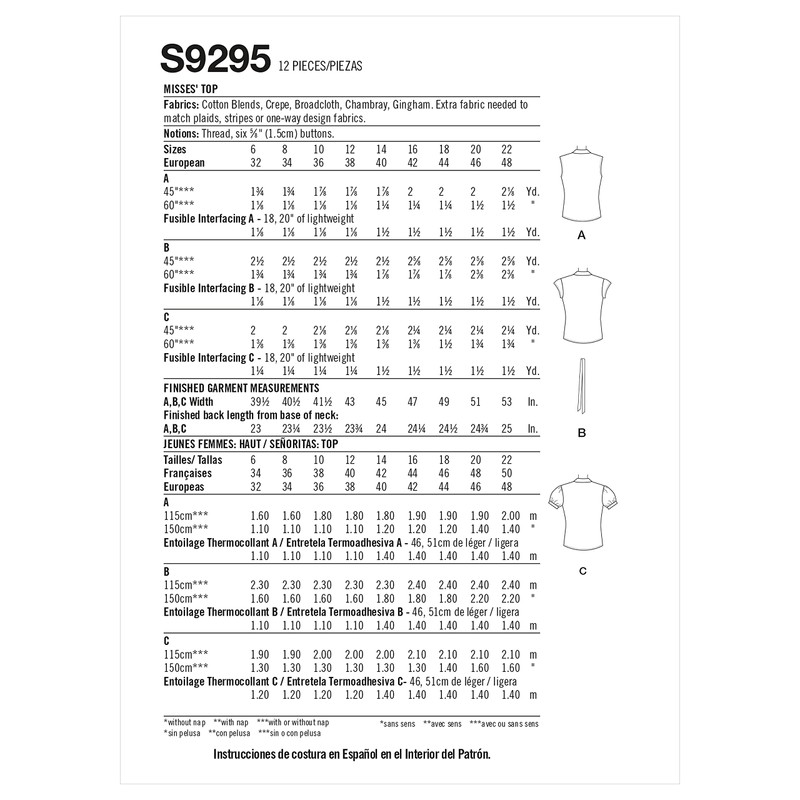 Simplicity Misses' Loose-Fitting Button Front Top Packet, Code 9295 Sewing