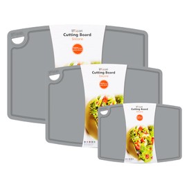 Liflicon Silicone Thick Cutting Boards Mats Set of 3 Foldable & Flexible Design Juice Grooves Easy Grip Handle Dishwasher Safe for Kitchen,BPA free Silicone Cutting Board-Gray