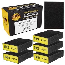 Dura-Gold 220 Grit 4-Sided Hand Sanding Block Sponges, Box of 6 - Performance Flex 3.9" x 2.75" x 1" Wet or Dry Flexible Sandpaper Abrasive Brick Pads, Reusable - Sand Wood, Drywall, Metal, Auto Paint