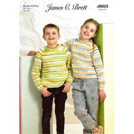 James Brett Childrens Double Knit Knitting Pattern Girls Boys Ribbed Sweater (JB825)