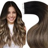 LaaVoo Tape-In Real Hair Extensions, Black, Ombre, Brown, Balayage, Caramel