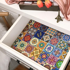 Gersoniel 10 Sheets Mexican Talavera Tiles Drawer Liners for Dresser 19.5 x 14 Inches Mexican Talavera Scented Drawer Liners Non Adhesive Scented Paper for Fragrant Home Shelf Closet (Linen)