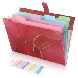 SKYDUE A4 Folder with Compartments, Document Folder A4 with Labels, Postal Folder Folder System, Expanding Folder A4 for Home, Office, School and Travel (Marbled Red)