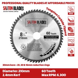 Saxton TCT Circular Wood Saw Blade 210mm x 30mm x 60T for Festool Bosch Makita Dewalt fits 216mm saws