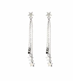 Star Long Tassel Dangle Earrings for Women Shooting Star Earrings Meteor Lucky Star Pearl Drop Earrings Jewelry (Silver)