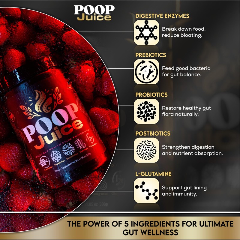 Poop Juice 5-in-1 Prebiotic, Probiotic, Postbiotic, Digestive Enzymes & Glutamine