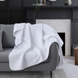 100% Cotton Quilted Throw Decorative Throw Blanket Multi Color Super Soft Warm Indian Vintage Reversible Quilt for Sofa and Couch 50"x57" (White)