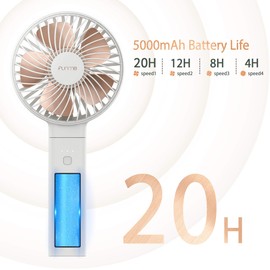 Funme Handheld Fan Portable Strong Wind Fan Rechargeable, 5000 Battery 20 Hours Quiet Foldable USB Desk Fan, 4 Speed Powerful Personal Hand Fan Exquisite for Girl Makeup Office Indoor Outdoor Holiday