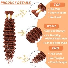Human Braiding Hair Mix Synthetic Boho Hair for Braiding, 18 Inch Wet and Wavy Braiding Hair 2 Pcs Deep Wave Bulk Hair for Braiding Curly Bohemian Hair Extensions (350#, 18 Inch)