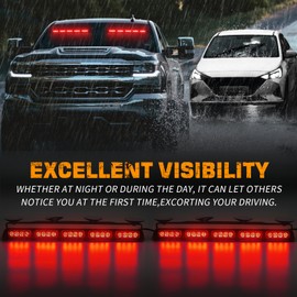 XRIDONSEN 2x 17 inch Red Emergency Lights Bar 40 LED Dash Visor Interior Front/Rear Windshield Strobe Lights Safety Flashing Warning Hazard for Ambulance Firefighter Police Vehicles Trucks Car