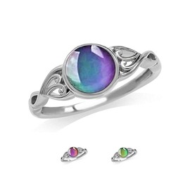 Fashion 925 Sterling Silver Color Changing Mood Ring Cocktail Rings Round Cut Cubic Zirconia Promise Rings CZ Classical Eternity Engagement Wedding Band Ring for Women(Code 8)