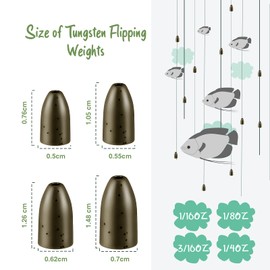 16 Pcs Tungsten Fishing Weights for Bass Fishing Pitching and Flipping Sinker Size Sizes 1/8 1/4 3/16OZ Bullet Sinker, Bass Fishing Gear (1/8 oz)
