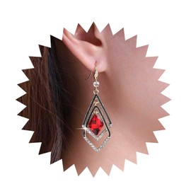 Cimenexe Bohemian Ruby Crystal Dangle Earrings Gold Hollow Square Drop Earrings Red Cz Square Earrings Rhinestone Ruby Geometric Hook Earrings Jewelry for Women and Girls Gifts