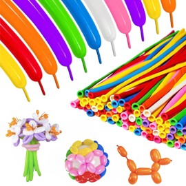 Lumjoy 200Pcs 260Q Long Balloons Rainbow Assorted Mixed Color Thickening Skinny Latex Twisting Animals Modeling Magic Balloons for Weddings Birthdays Clowns Christmas Party Garland Decorations