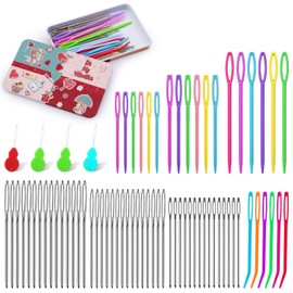 UOOU 73 PCS Yarn Needles Set,7 Sizes Large Eye Plastic Sewing Needles,Large-Eye Blunt Needles Yarn Knitting Needles with Box Sewing Needles with Threaders for Crocheting Sewing