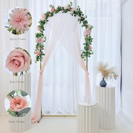 H&S BRIDAL Artificial Flower Garland，6.5Ft Fake Dahlia Rose Flowers Garland Floral Eucalyptus Greenery Vine for Wedding Arch，Table Runner Centerpieces Backdrop Room Wall Hanging Plant Decor（Pink）