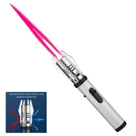 Torch Lighter, Bright Fire Lighter with Pink Red/Blue Flame, Refillable Butane Gas Windproof Jet Flame Cool Lighters, for Candles Campfires BBQ Baking, Camping, Gift (Silver)