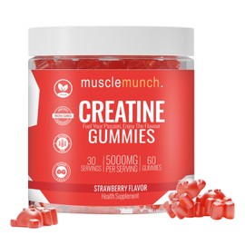 Creatine Gummies 5000mg – Strawberry Flavour Chewables – Muscle Growth, Energy, Brain Function & Recovery – 60 Gummies (30 Servings) – Pre & Post Workout Supplement – Muscle Munch Creatine Monohydrate