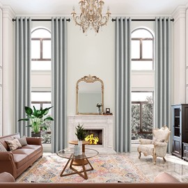MAIHER Faux Linen 144 inches Long Extra Long Curtains Light Gray, 2 Story Curtains High Ceiling Drapes with Grommet for High Living Room Bedroom, 50" Wx144 L, 1 Panel, Total Blackout
