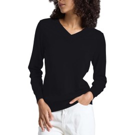 Bgklfeo Women's Long-Sleeve Pullover Lightweight Soft V-Neck Casual Sweater Top Black