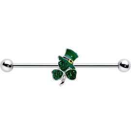 Body Candy Womens 14G Stainless Steel Helix Cartilage Earring Top Hat Shamrock Mens Industrial Barbell 1 1/2"