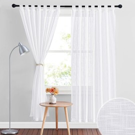 RYB HOME Linen Sheer Curtains - Linen Textured Semi Sheer Curtains for Kids Nursery Bedroom Living Room Window Curtains, 52 inches Wide x 72 inches Long per Panel, 2 Panels, White