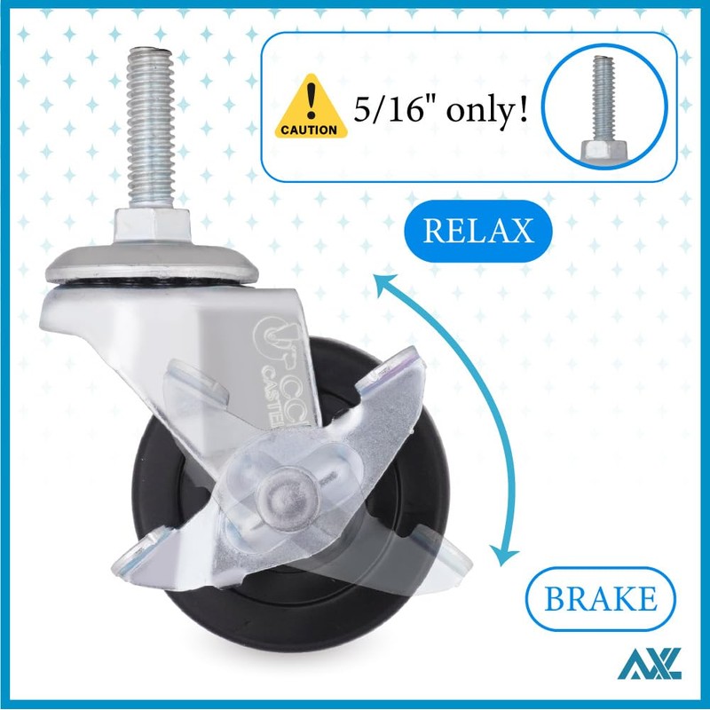AXL 5/16 UNC Threaded Stem Caster Wheels Set of 4,
