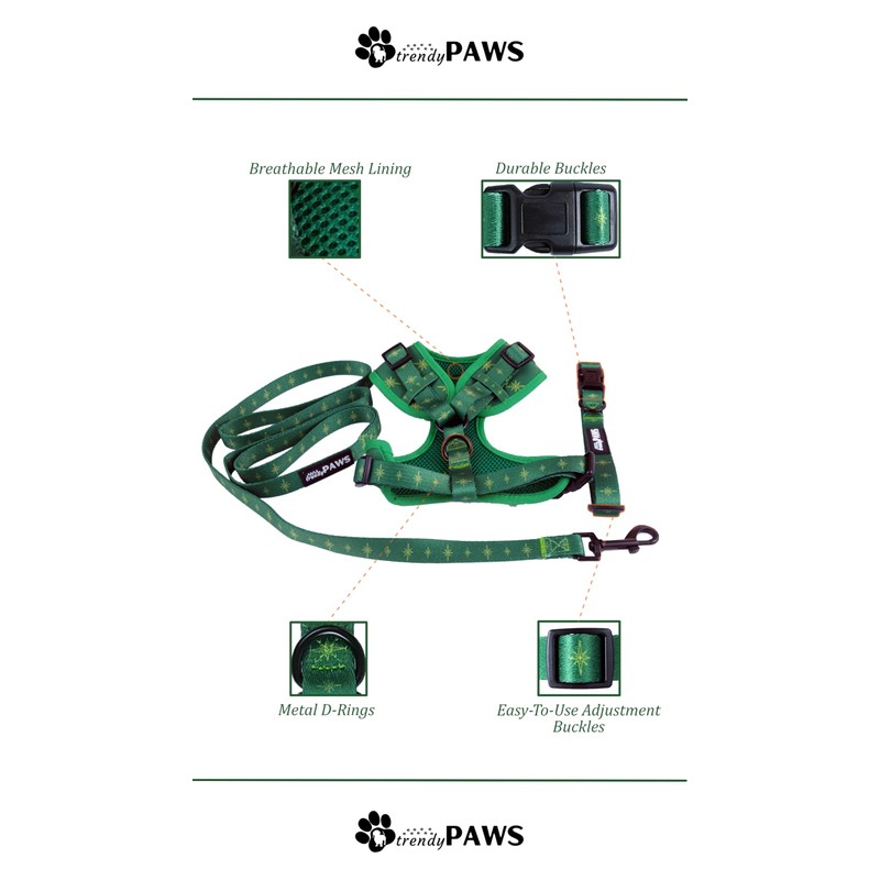 Trendy Paws Small Dog Harness Set (Emerald, Small)