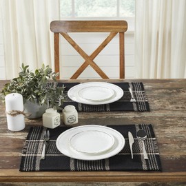 VHC Brands Farmhouse 13"x19" Placemat Set of 2 Black Eston Kitchen Table Decor
