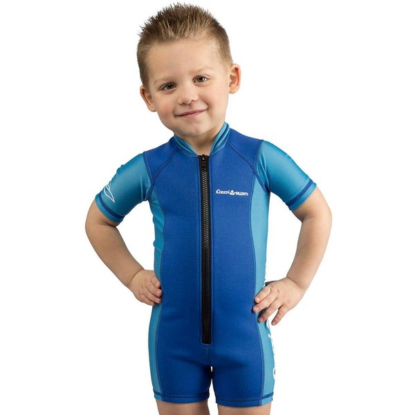 Cressi Unisex Kid Shorty Thermal Wetsuit Neoprene Ultra Stretch 1.5/2 mm, Blue/Azure/Short Sleeves, M (3 Years)