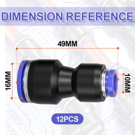 Bwintech PG10-16 Pneumatic Straight Reducer Push to Connect Adapter Quick Release Reducer Fittings 10 mm to 16 mm Pack of 12